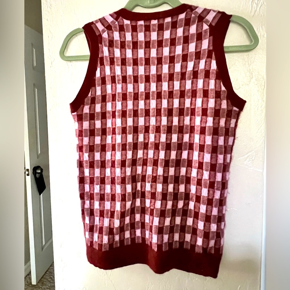 J.Crew Italian Cashmere red and white checkered sweater vest